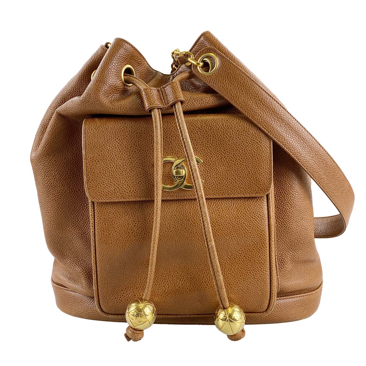 シャネル キャビアスキン ブラウン ショルダーバッグ