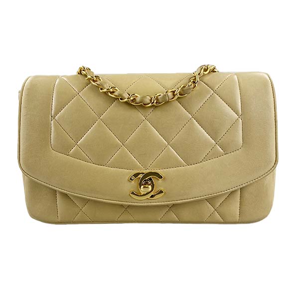 シャネル マトラッセ 22㎝ ダイアナフラップ ラムスキン ベージュ ショルダーバッグ