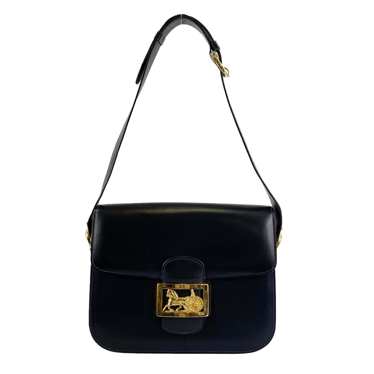 セリーヌ 馬車金具 レザー ブラック ショルダーバッグ