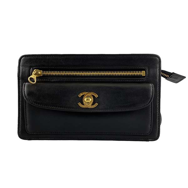 シャネル カーフスキン ブラック クラッチバッグ