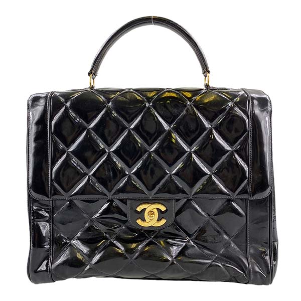 シャネル マトラッセ パテント 32㎝ ブラック ハンドバッグ