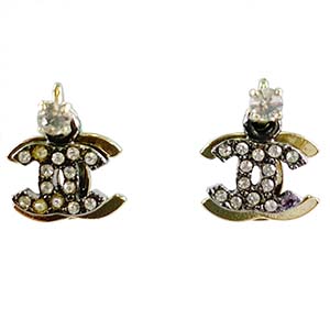 シャネル シルバー ラインストーン CCロゴ シルバー ピアス