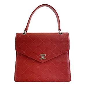 シャネル ワイルドステッチ キャビアスキン レッド ハンドバッグ
