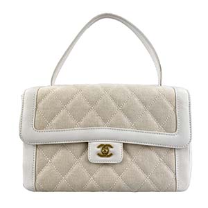 シャネル マトラッセ キャンバス 30㎝ ホワイト ハンドバッグ