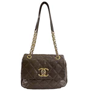 シャネル ウルトラステッチ ラムスキン ブラウン ショルダーバッグ