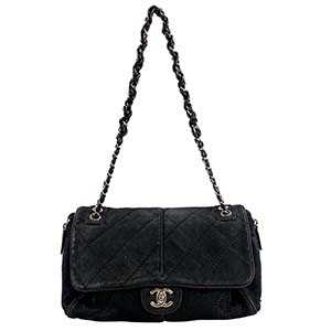 シャネル ウルトラステッチ ヌバック ブラック ショルダーバッグ