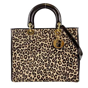ディオール レディディオール ハラコ パテント レオパード柄 2WAY ハンドバッグ