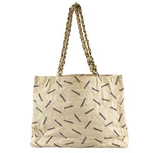 シャネル キャンバス ロゴ ホワイト トートバッグ