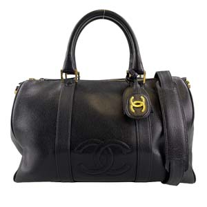 シャネル キャビアスキン CCロゴ ブラック ボストンバッグ