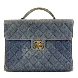 シャネル マトラッセ デニム レザー ブルー ハンドバッグ