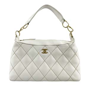 シャネル ワイルドステッチ カーフスキン ホワイト ハンドバッグ