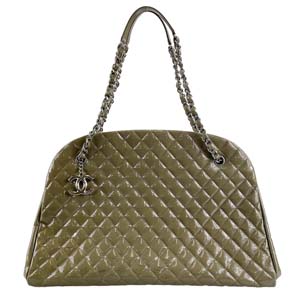 シャネル マドモアゼル パテント モスグリーン ラージ ボーリングバッグ ショルダーバッグ