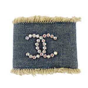 シャネル デニム レザー ラインストーン CCロゴ ブルー バングル