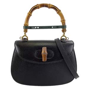 グッチ バンブー レザー ブラック 2WAY ハンドバッグ