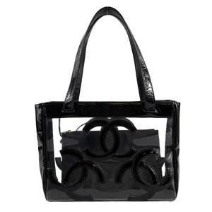 シャネル パテント ビニール トリプルCCロゴ ブラック トートバッグ