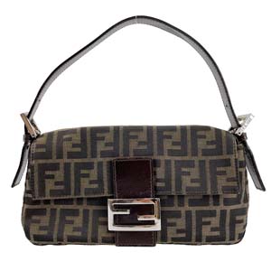 フェンディ マンマバゲット ズッカ キャンバス レザー ブラウン ショルダーバッグ