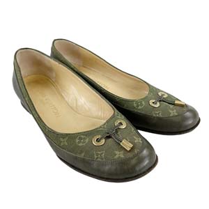 ルイ・ヴィトン モノグラムミニ キャンバス レザー カーキ パンプス 34