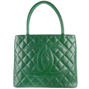 シャネル 復刻トート マトラッセ キャビアスキン グリーン トートバッグ