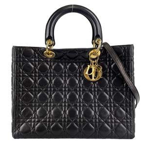 ディオール レディディオール カナージュ ラージ ラムスキン ブラック 2WAY ハンドバッグ 