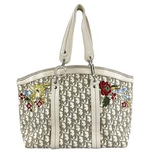 ディオール トロッター PVC レザー フラワー刺繍 ホワイト トートバッグ