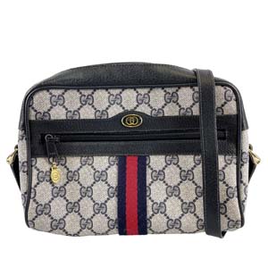 グッチ オールドグッチ シェリーライン PVC レザー ネイビー ショルダーバッグ