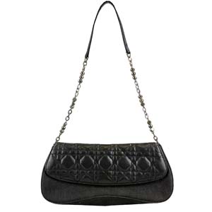 ディオール カナージュ パンチングレザー デニム ブラック ショルダーバッグ