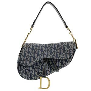 ディオール サドルバッグ トロッター キャンバス レザー ネイビー ハンドバッグ