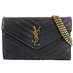 サンローラン エンベロープ カーフスキン ブラック チェーンウォレット