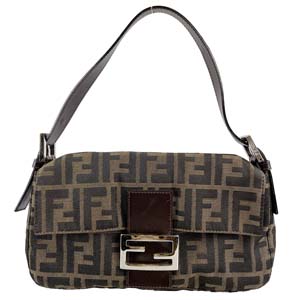 フェンディ マンマバゲット ズッカ キャンバス レザー ブラウン ショルダーバッグ