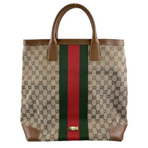 グッチ シェリー GGキャンバス レザー ブラウン トートバッグ