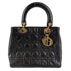 ディオール レディディオール カナージュ ミディアム ラムスキン ブラック ハンドバッグ