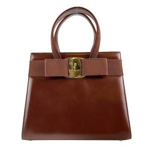 フェラガモ ヴァラ リボン レザー ブラウン ハンドバッグ