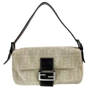 フェンディ マンマバゲット ズッカ キャンバス レザー ベージュ ショルダーバッグ