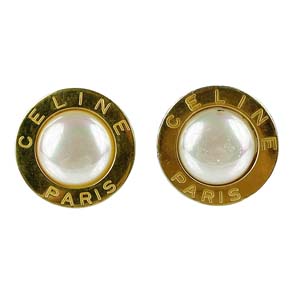 セリーヌ ゴールドメッキ フェイクパール イヤリング