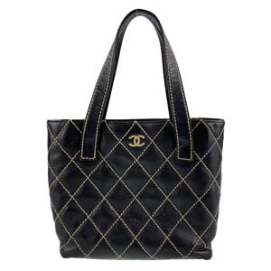 シャネル ワイルドステッチ  カーフスキン ブラック トートバッグ