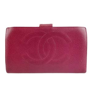 シャネル キャビアスキン CCロゴ ピンク 財布