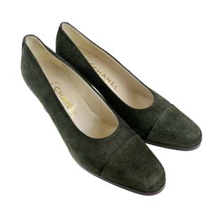 シャネル スエード グリーン パンプス 38
