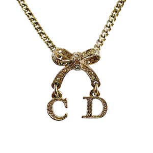ディオール リボン CDロゴ ゴールドメッキ ラインストーン ゴールド ネックレス