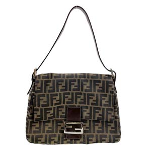 フェンディ マンマバゲット ズッカ キャンバス レザー ブラウン ショルダーバッグ