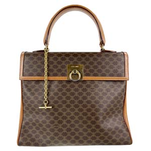 セリーヌ マカダム PVC レザー ブラウン ハンドバッグ