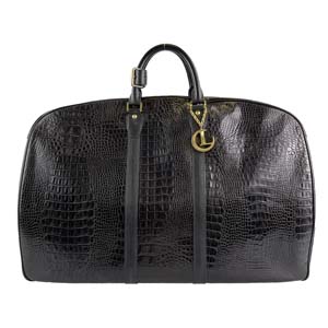 ルナマティーノ レザー クロコ型押し ブラック ガーメントケース ハンドバッグ