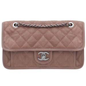 シャネル フレンチリビエラ マトラッセ ソフトキャビアスキン ブラウン ショルダーバッグ