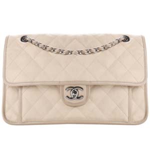 シャネル フレンチリビエラ マトラッセ ソフトキャビアスキン ベージュ ショルダーバッグ