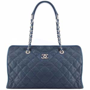 シャネル フレンチリビエラ マトラッセ ソフトキャビアスキン ネイビー ショルダーバッグ