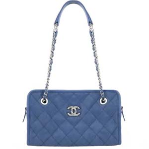 シャネル フレンチリビエラ マトラッセ ソフトキャビアスキン ブルー ショルダーバッグ