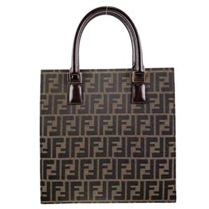 フェンディ ズッカ キャンバス レザー ブラウン トートバッグ