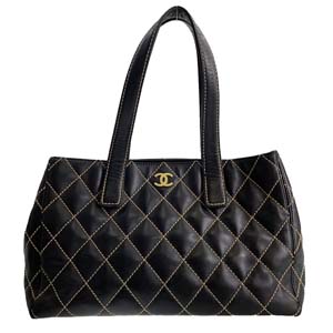 シャネル ワイルドステッチ カーフスキン ブラック トートバッグ
