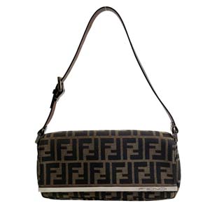 フェンディ ズッカ キャンバス レザー ブラウン ハンドバッグ
