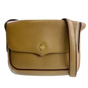 カルティエ マストライン レザー マスタードイエロー ショルダーバッグ