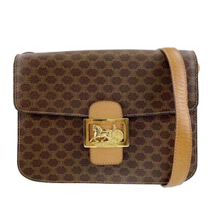 セリーヌ マカダム 馬車金具 PVC レザー ブラウン ショルダーバッグ